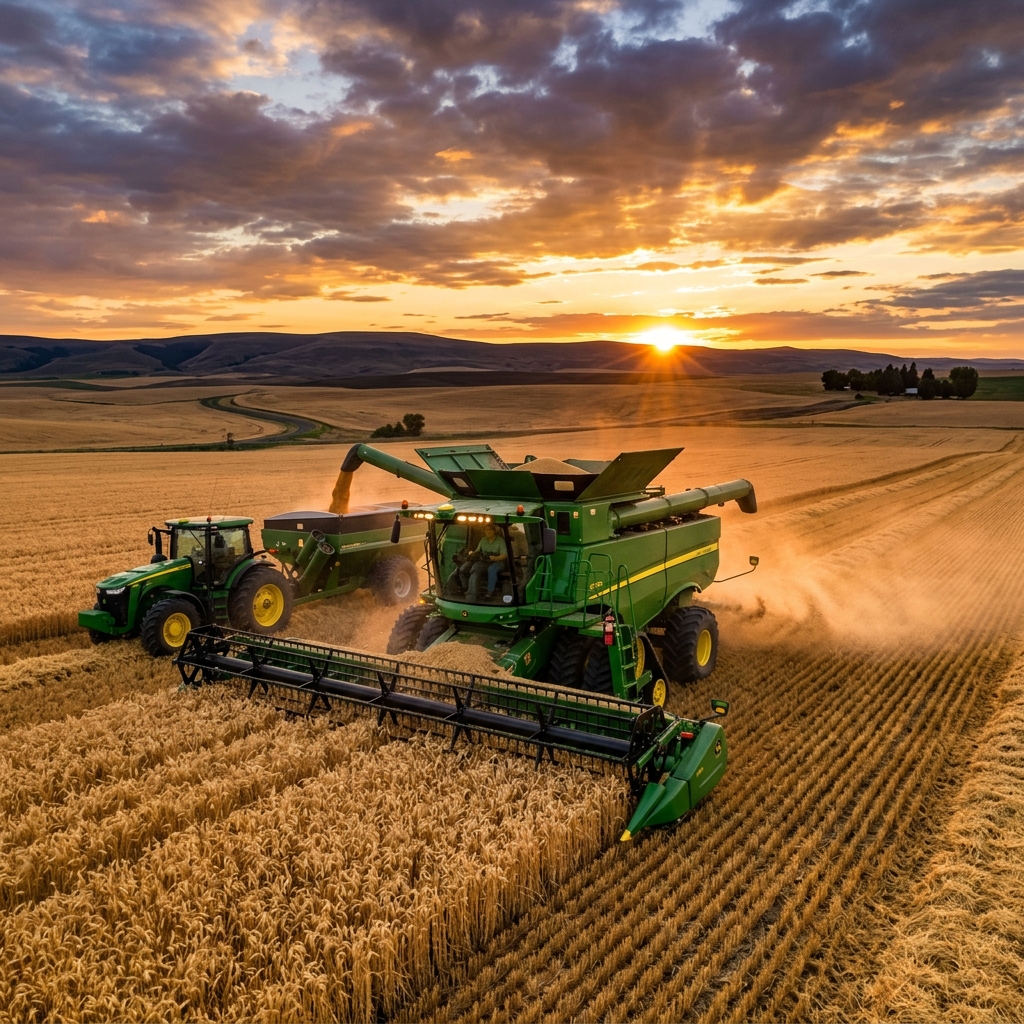 Maquinaria agrícola John Deere en el campo
